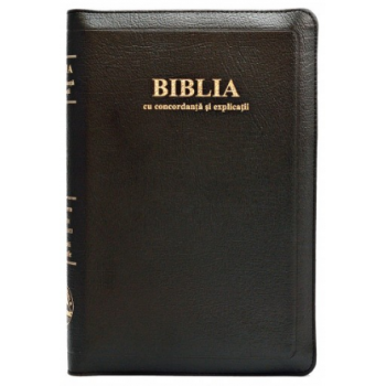 Biblie mare Cornilescu, cu concordanță și explicații, în piele și fermoar, marginii aurii și index. - Nagy Román Biblia magyarázat, konkondancia